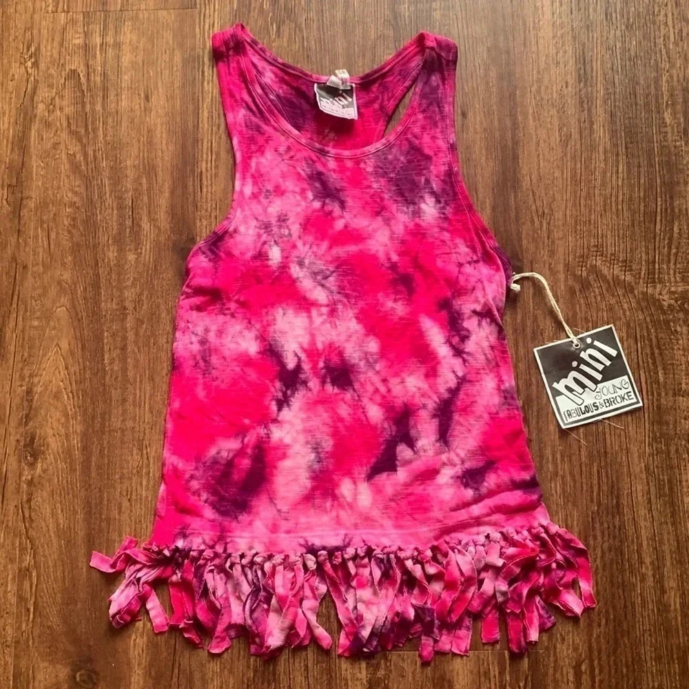Young Fabulous & Broke Top Tie Dye Tank Fringe Girls Sz 10 NWT - Picture 1 of 7